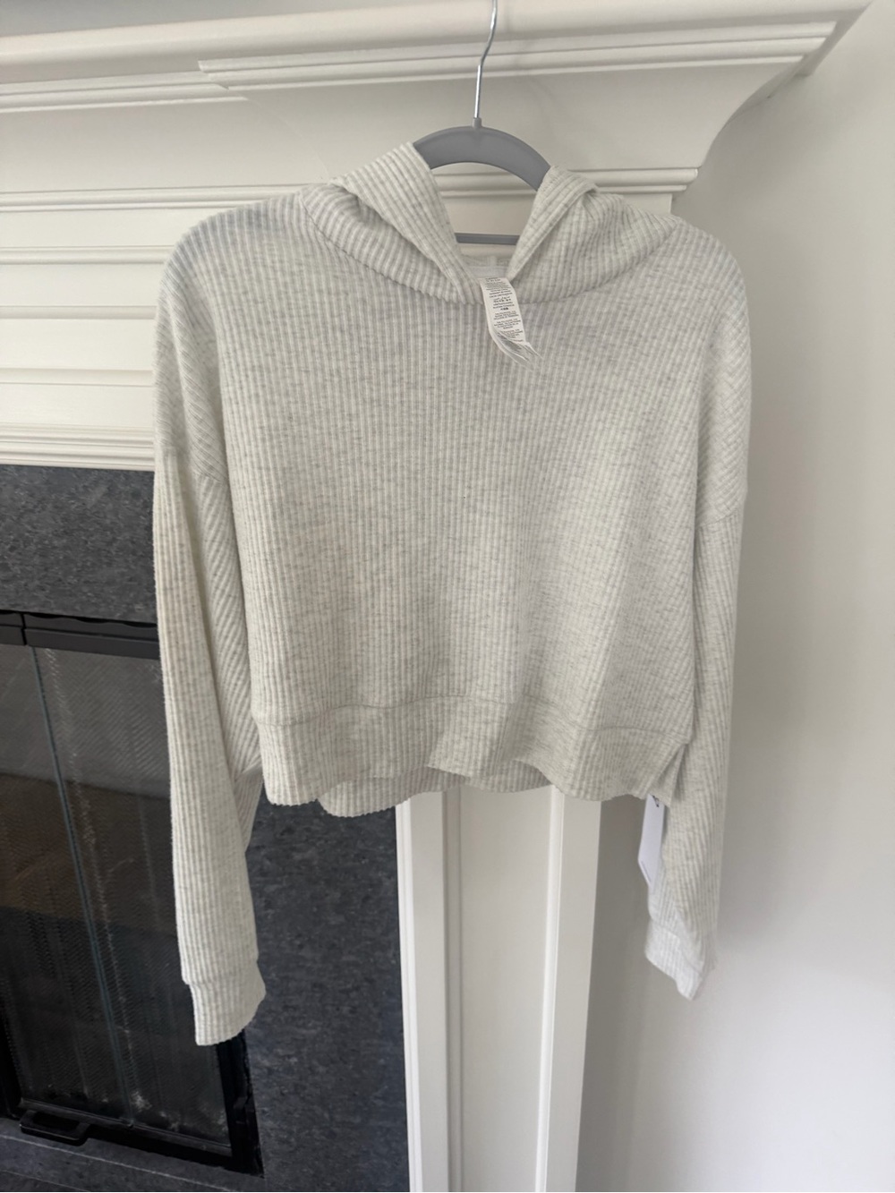 ALO Yoga Light Gray Ribbed Hoodie Sweater